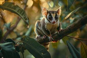 A small animal sitting on a branch in the sunlight photo