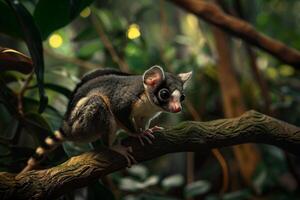 A small animal is sitting on a branch in the jungle photo