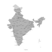modern isolated illustration. Simplified administrative map of India in grey color. White background. Names of large cities like New Delhi, Mumbai and regions borders vector