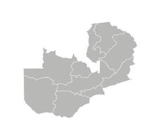 isolated illustration of simplified administrative map of Zambia. Borders of the provinces, regions. Grey silhouettes. White outline vector