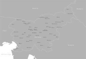 modern illustration. Simplified administrative map of Slovenia in grey color. Border with nearest states Austria, Croatia, Italy and etc. Wgite background of Adriatic sea. Names of cities and regions vector
