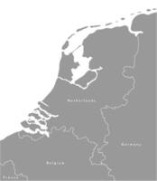 modern illustration. Simplified grey political map of Netherlands and borders with neighboring states Germany, Belgium. White outline. vector