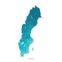 isolated illustration. Simplified administrative map of Sweden. Blue shapes of regions. Names of swedish cities Malmo, Gothenburg and provinces vector