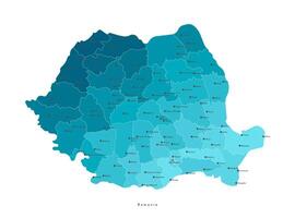 modern illustration. Simplified administrative map of Romania. Blue gradient effect. Names of cities and regions vector