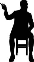 Men pose pointing while sit down vector