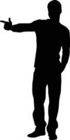 Young man pointing pose silhouette vector