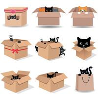 Set of cute cats in cardboard boxes vector