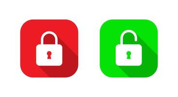 Lock and unlock icon on square background. Padlock with long shadow vector