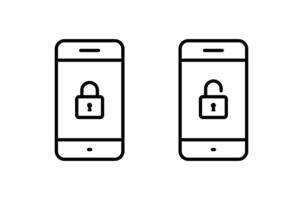 Lock and unlock icon on phone screen. Cellphone with padlock sign symbol vector