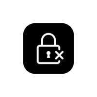 Lock with cross mark icon on black square vector