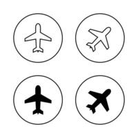Plane, airplane icon set on circle line. Flight, aeroplane sign symbol vector