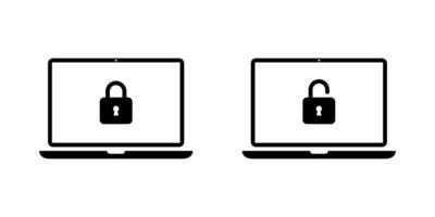 Laptop computer with lock and unlock icon. Padlock security on notebook display concept vector