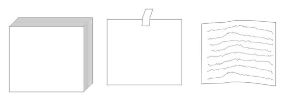 Detailed back-to-school themed coloring page featuring notebook, loose paper, and sticky notes for educational and fun activities. vector
