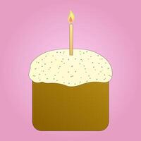 Beautiful Easter cake with icing and a lit candle on a pink background. Perfect for holiday greetings and festive designs. vector