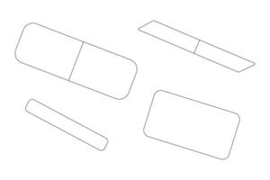 Black-and-white outline of various erasers, perfect for a back-to-school-themed coloring activity for children. vector