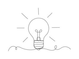 Outline continuous line art bulb lamp icon isolated illustration. vector