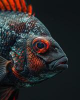 Mystic Portrait of tilapia isolated with black background photo