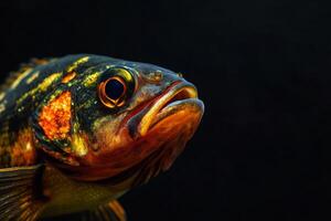 Mystic Portrait of Climbing Perch fish isolated with black background photo