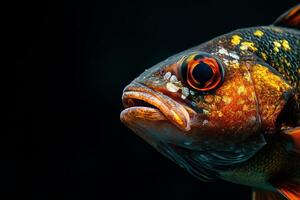 Mystic Portrait of Climbing Perch fish isolated with black background photo