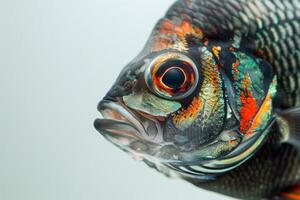 Mystic Portrait of Tilapia isolated with gray background photo