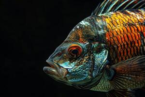 Mystic portrait of Tilapia Isolated with black background photo