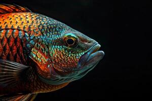 Mystic portrait of Tilapia Isolated with black background photo