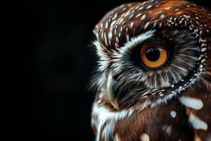 Boreal Owl Isolated With Black Background photo