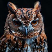 African Scops Owl Isolated with black background photo