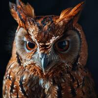 African Scops Owl Isolated with black background photo
