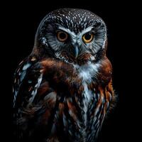 Boreal Owl Isolated With Black Background photo
