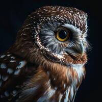 Boreal Owl Isolated With Black Background photo