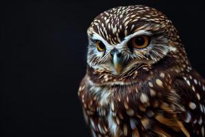 Little Owl Isolated With Black Background photo