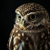 Little Owl Isolated With Black Background photo