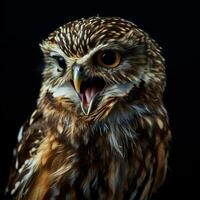 Little Owl Isolated With Black Background photo