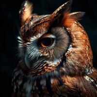Screech Owl isolated with black background photo