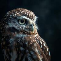 Little Owl Isolated With Black Background photo