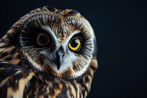 Short-eared owl isolated with black background photo