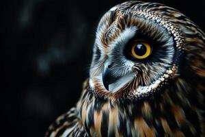 Short-eared owl isolated with black background photo