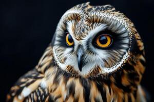 Short-eared Owl Isolated With Black Background photo