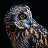 Short-eared Owl Isolated With Black Background photo