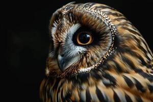 Short-eared owl isolated with black background photo