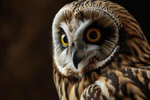 Short-eared owl isolated with black background photo