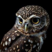 Little Owl Isolated With Black Background photo