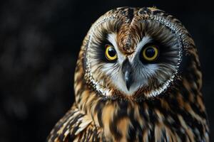 Short-eared owl isolated with black background photo