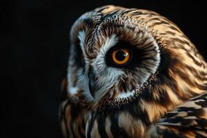 Short-eared Owl Isolated With Black Background photo