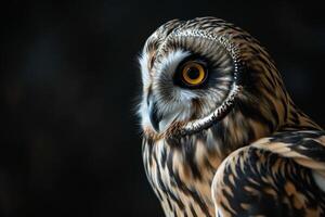 Short-eared Owl Isolated With Black Background photo