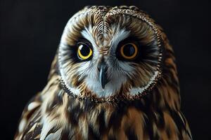 Short-eared Owl Isolated With Black Background photo
