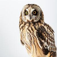 Short-eared owl isolated with white background photo