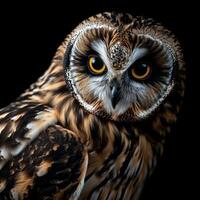 Short-eared Owl Isolated With Black Background photo