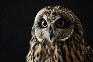 Short-eared Owl Isolated With Black Background photo